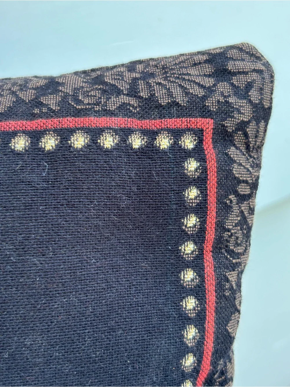 Vintage Pillow Tapestry Pug Dog Throw Black Tan Regal Double Sided Accent 11x11